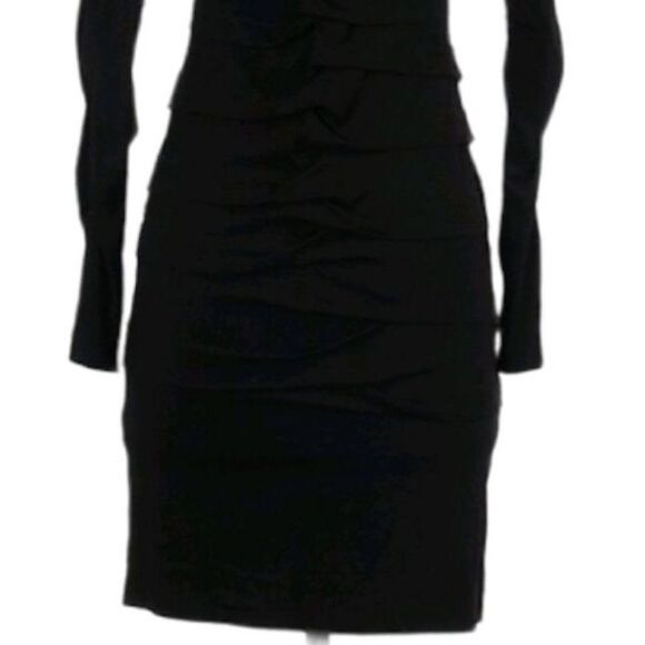 Vtg Witchy Long Statement Sleeve Ruched Knotted Jersey Knit Bodycon Black Sz 6 - Picture 7 of 9